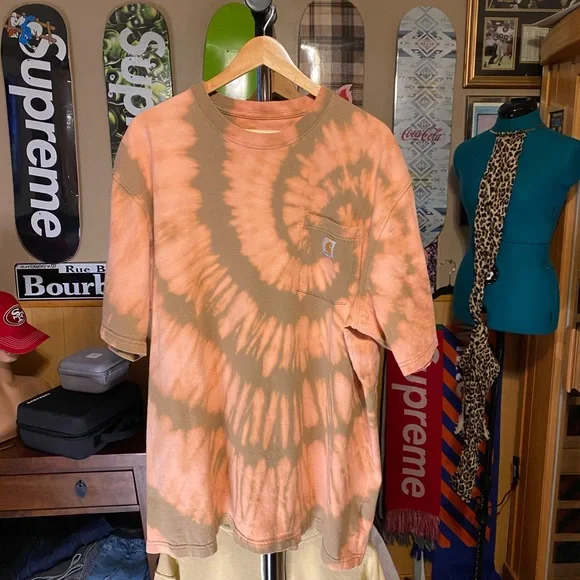 Custom one of one Carhartt spiral tie-dye reverse dye xxl Shirts